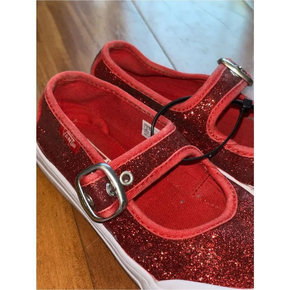 Vans Girls' Red Glitter Mary Jane Sneakers - Kids Shoes size 1